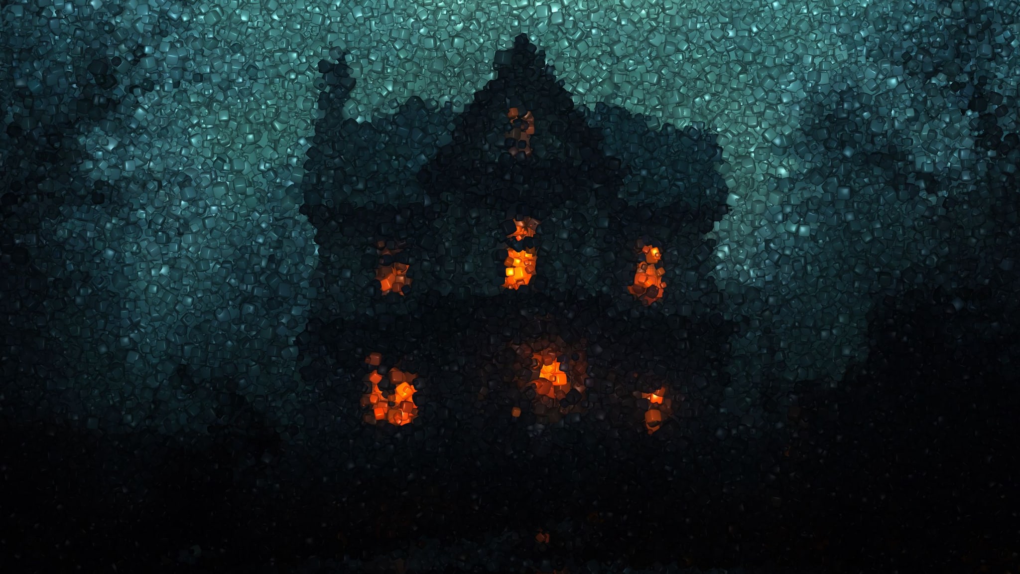 Haunted house mosaic at night