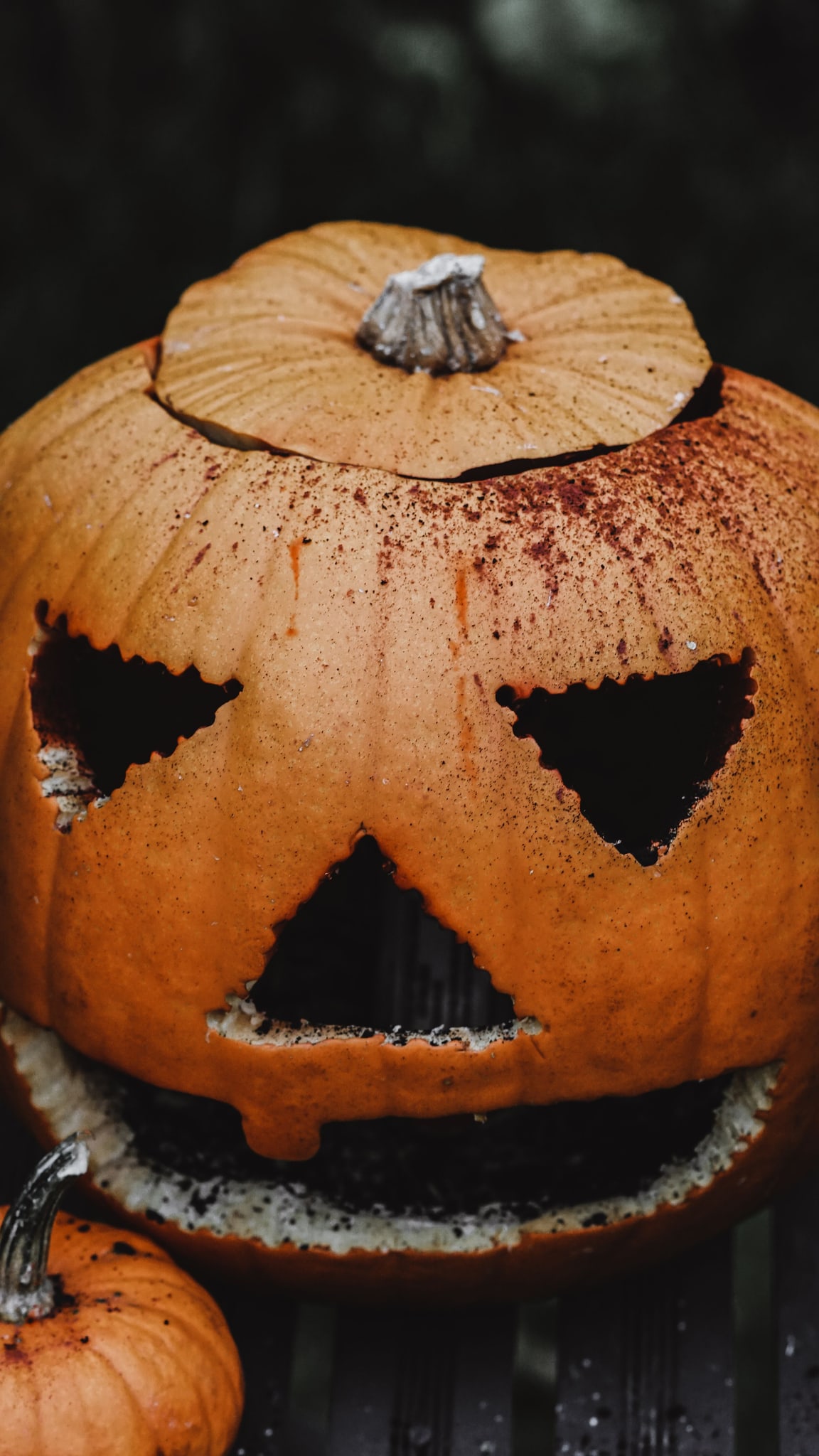 Close-up spooky jack-o'-lantern
