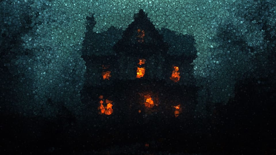Haunted house mosaic at night